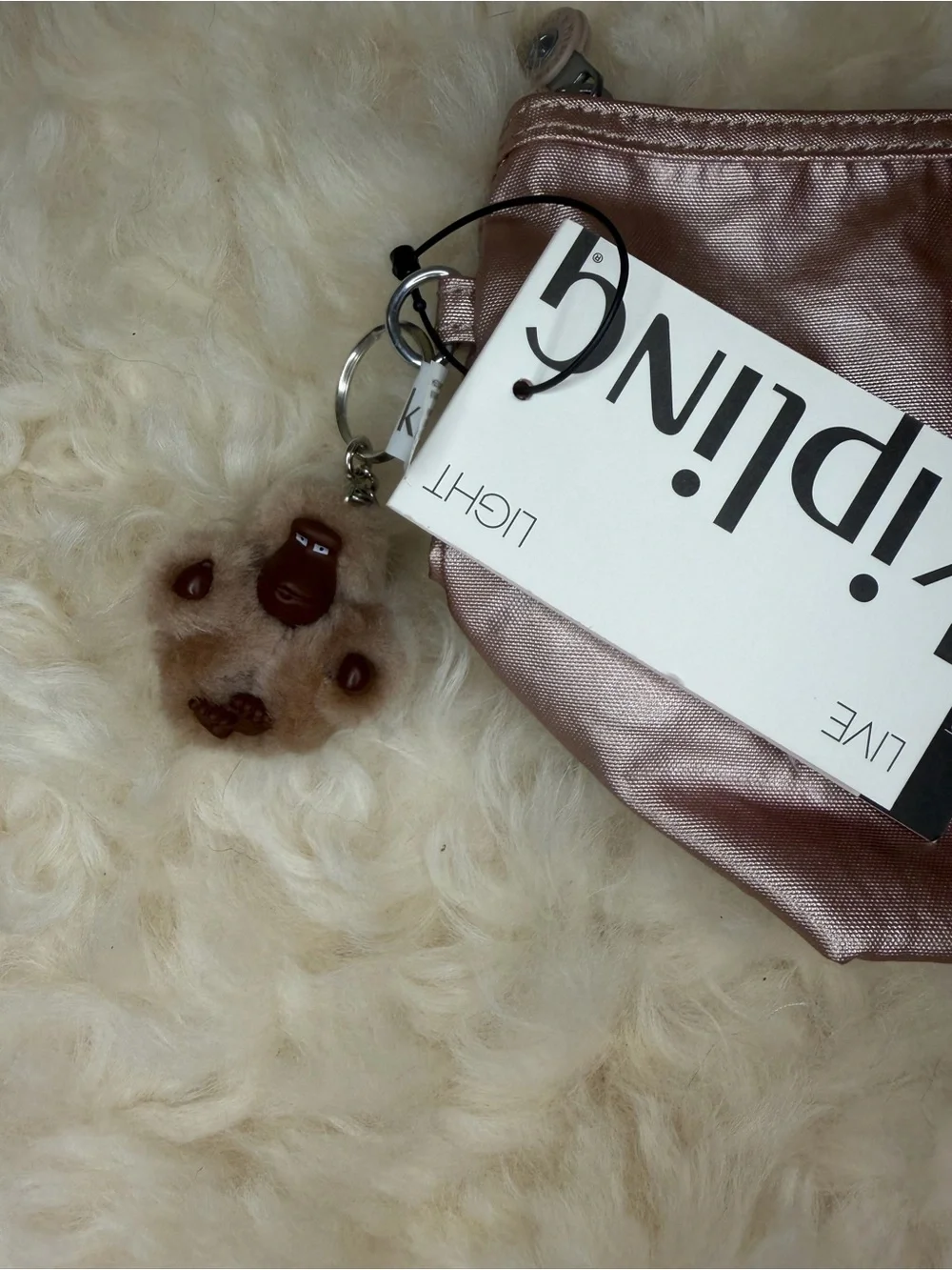 Kipling Metallic Rose Gold Cosmetic Pouch with Logo Charm
